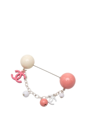 CHANEL Pre-Owned 2004 Silver Plated Resin CC Charm Pin Brooch costume brooch