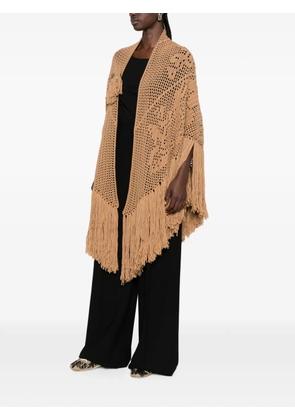 Chiara Is Peonia fringed-trim crochet-knit poncho - Neutrals