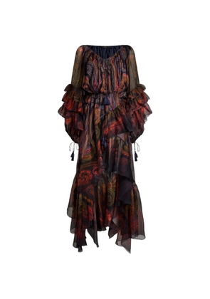 ETRO silk midi dress with ruffles and placed Paisley print - Blue
