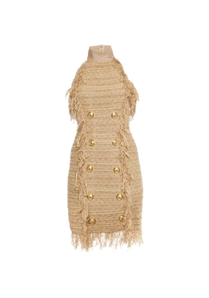 Balmain Pre-Owned fringed halterneck mini dress - Neutrals