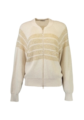 Brunello Cucinelli sequin-embellished full-zip cardigan - Neutrals