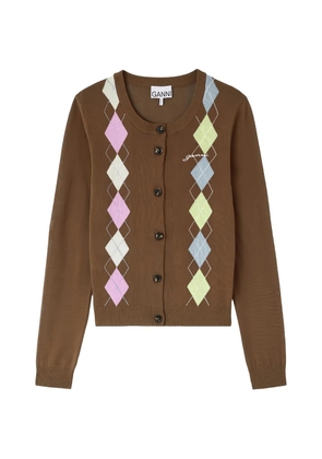 GANNI logo-embroidered cardigan - Brown