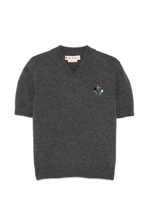 Marni floral-embroidered V-neck sweater - Grey