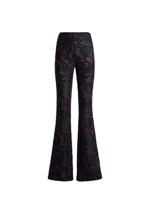 ETRO flared trousers in chenille jacquard with Paisley foliage motif - Purple
