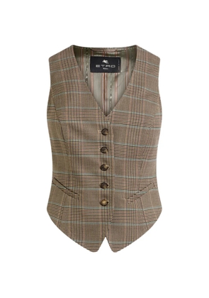 ETRO single-breasted stretch wool waistcoat with Prince of Wales motif - Neutrals