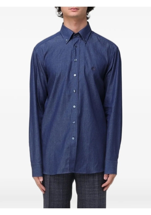 ETRO button-down Pegasus-embroidered cotton shirt - Blue