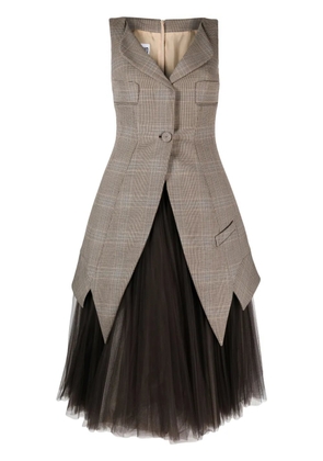 Moschino Glen plaid tulle-underlayer midi dress - Brown