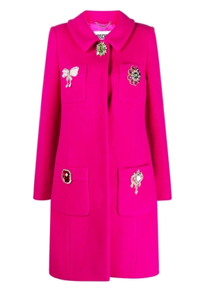 Moschino brooch-embellished single-breasted coat - Pink