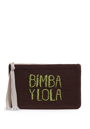 Bimba y Lola large logo-embroidered crochet clutch bag - Brown