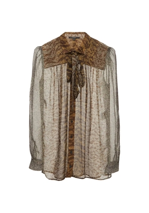 Gucci Pre-Owned abstract-print pussy-bow blouse - Brown