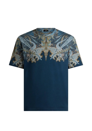 ETRO cotton-jersey T-shirt with placed Paisley pochette print - Blue
