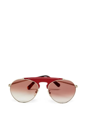 Loewe Pre-Owned leather-trim pilot-frame sunglasses - Gold