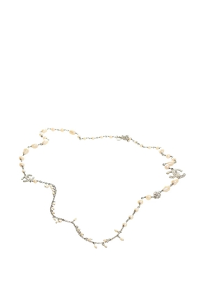 CHANEL Pre-Owned 2011 CC Brass Strass Faux Pearl Baroque Chain Long Necklace costume necklace - Silver