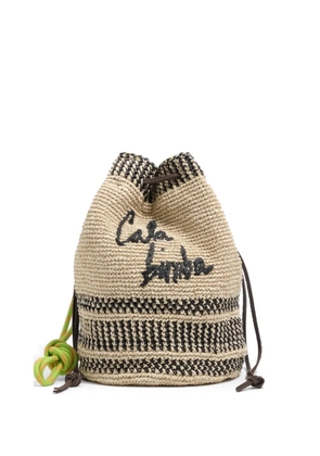 Bimba y Lola medium plaited-raffia bucket bag - Neutrals
