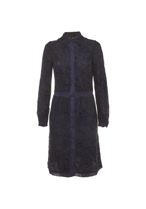 Carolina Herrera Vintage guipure-lace long-sleeve dress - Blue