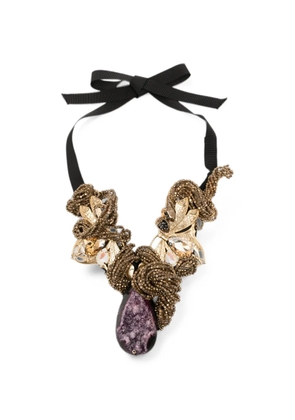 Biyan bead-embellished crystal-pendant necklace - Gold