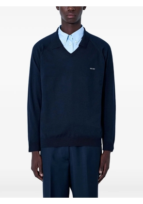 Miu Miu V-neck logo-patch sweater - Blue
