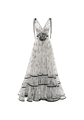 Gemy Maalouf flower-embellished tiered dress - White