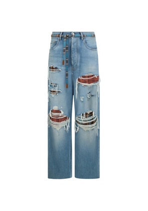 AMIRI flannel-repair baggy jeans - Blue