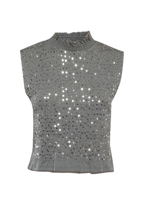 SANDRO sequin-embellished smocked top - Grey