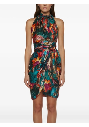 Ferragamo Pre-Owned floral-print draped mini dress - Blue