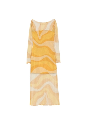 Cala de la Cruz Ursa fishnet long-sleeve midi dress - Yellow