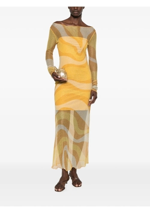 Cala de la Cruz Ursa fishnet long-sleeve midi dress - Yellow