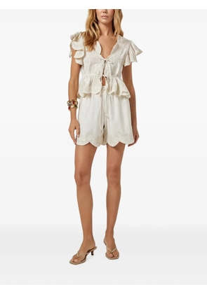 SCARLETT POPPIES Terrel embroidered scalloped-hem mini shorts - White