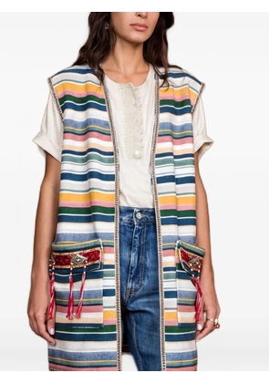 Fortela striped-pattern tassel-detail sleeveless vest - White