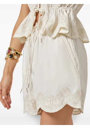 SCARLETT POPPIES Terrel embroidered scalloped-hem mini shorts - White