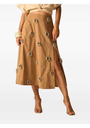 JBQ Alice bead-embellished slit-detail midi skirt - Neutrals