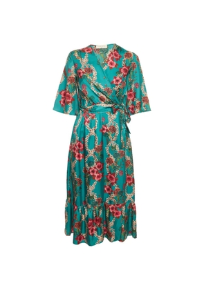 SANDRO floral-print wrap midi dress - Blue
