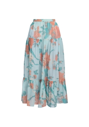 ERDEM floral-print tiered midi skirt - Blue