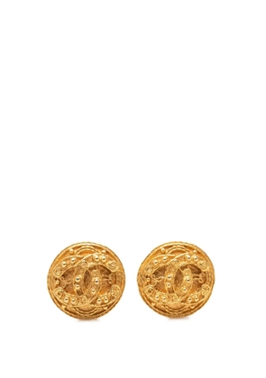 CHANEL Pre-Owned 1994 CC Gold Plated Round Clip On Earrings costume earrings