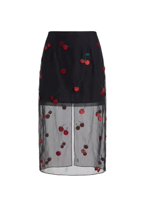 Monse cherry-embroidered sheer midi skirt - Black