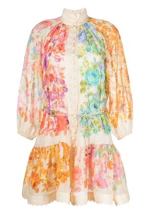 ZIMMERMANN Raie Lantern floral-print minidress - Neutrals
