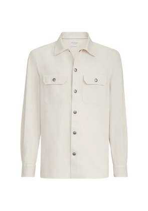 Brunello Cucinelli garment-dyed overshirt in cotton gabardine with spread collar and chest pockets - Neutrals