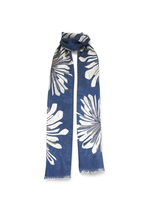 Brunello Cucinelli floral-print frayed scarf - Blue