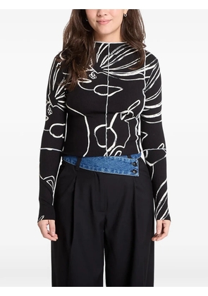 Desigual floral-print ribbed top - Black