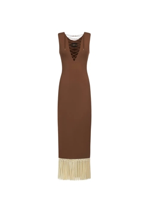 Taller Marmo Sahara lace-up fringe midi dress - Brown
