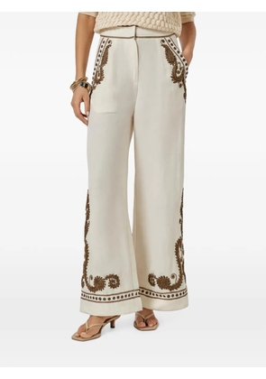 SCARLETT POPPIES embroidered palazzo pants - Neutrals