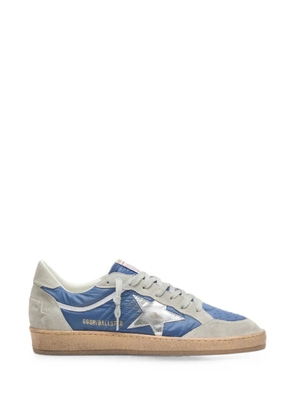 Golden Goose Ball Star in denim-blue nylon with light gray suede inserts and metallic silver leather star sneakers