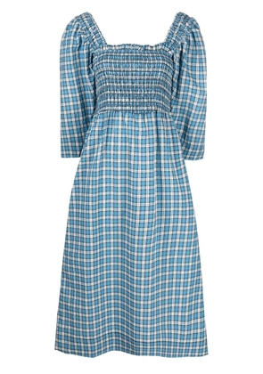 GANNI seersucker checked midi dress - Blue