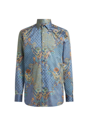 ETRO shirt in cotton satin with Paisley and tie motif - Blue