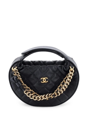 CHANEL Pre-Owned Double Chain Bow Pouch Quilted Caviar Mini hobo bag - Black