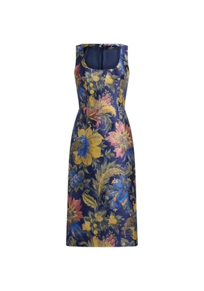 ETRO cotton-blend jacquard midi dress with floral motif - Blue