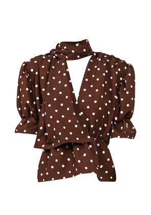 Rowen Rose polka-dot puffy-sleeve shirt - Brown