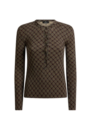 ETRO ribbed henley-neck sweater with micro diamond motif - Green