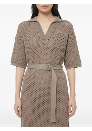 Brunello Cucinelli belted openwork-design midi dress - Brown