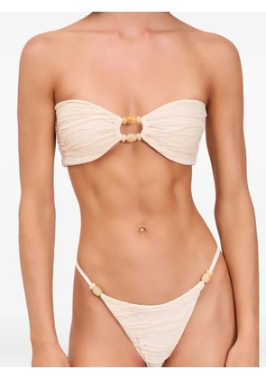 Devon Windsor Anto beaded ruched bikini top - Neutrals